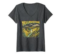 Mujer Retro Yellowstone National Park Vintage Style Classic Camiseta Cuello V