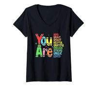 Mujer Retro You Are Kind Smart Brave Teacher - Lindo regreso a la escuela Camiseta Cuello V
