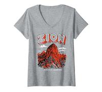 Mujer Retro Zion National Park Vintage Style Angels Landing Utah Camiseta Cuello V
