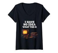 Mujer Retroceso Vintage Tech Humor No Tengo Idea de lo Que es Esto Camiseta Cuello V