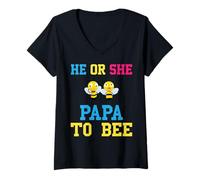 Mujer Revelación de género He Or She Papa To Bee - Fiesta de baby shower Camiseta Cuello V