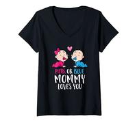 Mujer Revelación del sexo del bebé Rosa o Azul Mamá te quiere Camiseta Cuello V