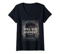 Mujer Revelation 3:20 I Stand at The Door & Knock, Will You Answer Camiseta Cuello V