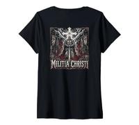 Mujer Reverso DE Fear No Evil Archangel Christian Warrior Camiseta Cuello V