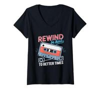 Mujer Rewind Be Kind To Better Times Casete Retro Camiseta Cuello V