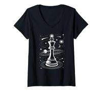 Mujer Rey Ajedrez Espacio Universo Planetas Estrellas Cósmica Camiseta Cuello V