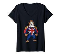 Mujer Rey Corona de la Union Jack British Bulldog Camiseta Cuello V
