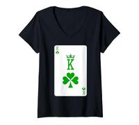 Mujer Rey de Clubes y Pubs. Juego de Cartas T Funny King of Clubs Camiseta Cuello V