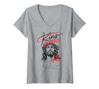 Mujer Rey sobre Todo Jesucristo Filipenses 2:9-11 Versículo de la Biblia Camiseta Cuello V