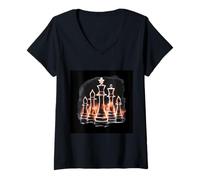 Mujer Reyes de ajedrez con una mirada mágica Camiseta Cuello V
