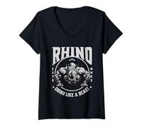 Mujer Rhino Grind Like a Beast Pushup Gym Motivación Entrenamiento Camiseta Cuello V