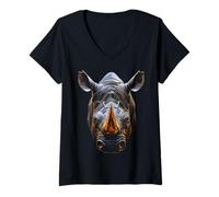 Mujer Rhino Polígono Arte Animal Ilustración Gráfico Rinoceronte Camiseta Cuello V