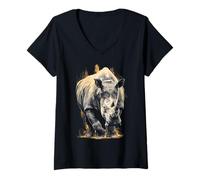 Mujer Rhino Safari África Animal Lover Motif Camiseta Cuello V