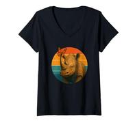 Mujer Rhino Y Mariposa Retro Atardecer Camiseta Cuello V