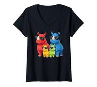 Mujer Rhinoceros Family African Safari Animal Colorful Rhino Zoo Camiseta Cuello V