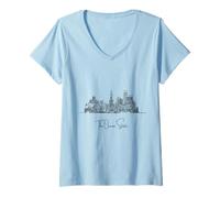Mujer Rhode Island Home Black Skyline Travel Art Souvenir Camiseta Cuello V