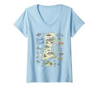 Mujer Rhode Island RI Mapa, Iconos, Estados Unidos Camiseta Cuello V