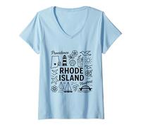 Mujer Rhode Island USA State Symbols Vintage Souvenir Cute Doodle Camiseta Cuello V