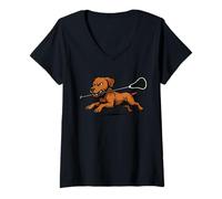 Mujer Rhodesian Ridgeback Jugar Lacrosse Lax Jugador Perro Amante Camiseta Cuello V