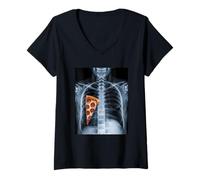 Mujer Rib Cage X-Ray Pizza Slice Funny Food Humor Anatomía Camiseta Cuello V