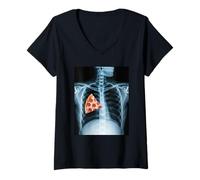 Mujer Rib Cage X-Ray Pizza Slice Funny Food Humor Anatomía Camiseta Cuello V