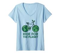 Mujer Ride For The Planet Día de la Tierra Bicicleta Ciclista Ciclismo Camiseta Cuello V