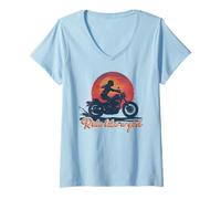 Mujer Ride Like a Girl Vintage Sunset Amante de la Motocicleta Chica Camiseta Cuello V