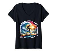 Mujer Ride The Endless Wave Surfing Tabla de Surf Divertida con Cita de Surfista Camiseta Cuello V