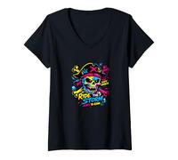 Mujer Ride The Storm, Pirate Skull Storm Adventure Graphic Camiseta Cuello V