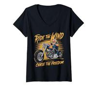 Mujer Ride The Wind Chase Freedom Motocicleta Vida Motera Camiseta Cuello V