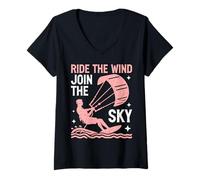 Mujer Ride The Wind Únete al Sky Kite Surfing Camiseta Cuello V