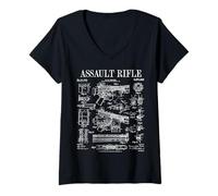 Mujer Rifle de asalto Vintage Gun Militar Arma Patente de arma de fuego Camiseta Cuello V
