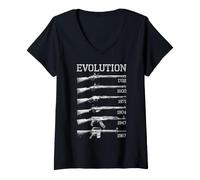 Mujer Rifle Militar Evolución Rifles Arma Larga Historia de Armas de Fuego Camiseta Cuello V