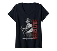 Mujer Riley Green Cowboy Guitarra Camiseta Cuello V