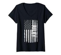 Mujer Riley Nombre Personal Bandera Americana Retro Mujeres Camiseta Cuello V