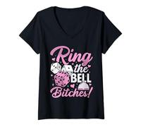 Mujer Ring The Bell Bitches! Funny Bunco Game Night Mujeres Camiseta Cuello V