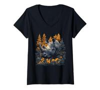 Mujer Rinoceronte en árboles Vintage Wildlife Adventure Camiseta Cuello V