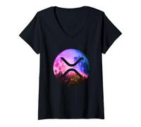 Mujer Ripple XRP Moneda Luna XRP Ejército Criptomoneda XRP Camiseta Cuello V