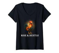 Mujer Rise & Hustle Hard Work Grind Cita Funny Hustler Camiseta Cuello V