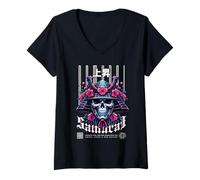 Mujer Rise of Samurai, Pink Skull Warrior Camiseta Cuello V