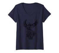 Mujer Rising from The Ashes Black Artistic Phoenix Ilustración Camiseta Cuello V