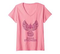 Mujer Rising Stronger Phoenix Breast Cancer Awareness - Cinta Rosa Camiseta Cuello V