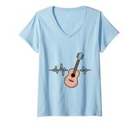 Mujer Ritmo De La Vida E-Guitar Corazón Melodioso Camiseta Cuello V