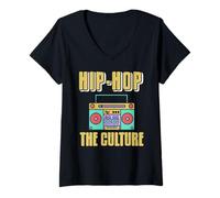 Mujer Ritmo Y Cultura Cassette Retro Boombox Camiseta Cuello V