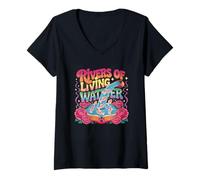 Mujer Rivers of Living Water Tipografía Creativa Camiseta Cuello V