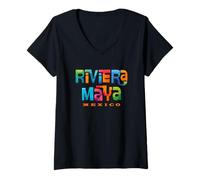 Mujer Riviera Maya México Diseño Tropical Retro Camiseta Cuello V