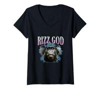 Mujer Rizz Dios Divertido Mono Rizzler Meme Skibidi Sigma Adolescente Chico Camiseta Cuello V
