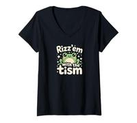 Mujer Rizz Em' with The Tism Awesome Autism Aware Charming Teas Camiseta Cuello V