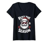 Mujer Rizz The Season Santa Gafas Meme Divertido Navidad Gen Z Camiseta Cuello V