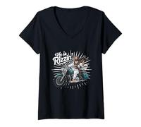 Mujer Rizzen Funny Rizz He Is Rizzin Biker Jesús Montando Motocicleta Camiseta Cuello V